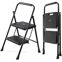 DUMOS Step Ladder, 2 Sturdy Step Stool with Anti-Slip Pedal & Comfortable Handrail, Portable Heavy Duty Step Stool for Kitchen, Garage & Outdoor Use, 800lbs, Black