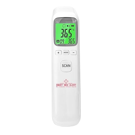 Smart Med Alert Forehead Infrared Thermometer, 1-Second Reading, Fever Alarm, No-Touch Measurement, 32-Set Memory Recall, 3 Color-Coded Indicators, Thermometer for Adults, Kids & Infants, F/C
