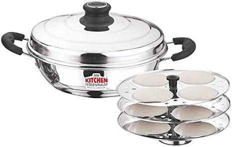 Stainless Steel Idli Maker with 3 Plates (12 Idlis) | 27.5 cm Steamer Kadai with Lid | Mirror Finish | Multipurpose Idli, Dhokla & Momos Steamer | Silver