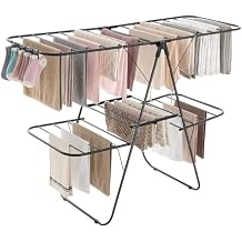 SONGMICS Clothes Drying Rack, Foldable 2-Level Laundry Drying Rack, Free-Standing Laundry Airer, with Height-Adjustable Wings, 33 Drying Rails, Sock Clips, White and Gray ULLR053G01V1