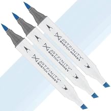 Artfinity Sketch Marker Sets - Set of 3 - Ice Blue B7-0, Vibrant, Professional, Dye-Based Alcohol Markers for Artists, Drawing, Travel, More