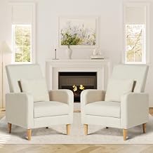 COLAMY Upholstered Sherpa Accent Living Room Chairs Set of 2, Fabric Arm Chair Reading Side Chair, Single Sofa with Back Pillow and Wood Legs,Cream