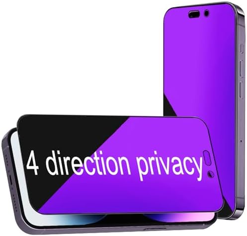 2 Pack 360 Degree Anti-blue Privacy Tempered Glass for iPhone 14 Pro Anti-Spy 4 Directions Screen Protector Film 4 Sides Anti-Peeping 6.1 inch