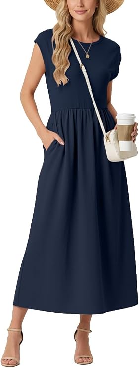 GRECERELLE Women's 2026 Spring & Summer Cap Sleeve Vacation Casual A Line Maxi Dresses with Pockets