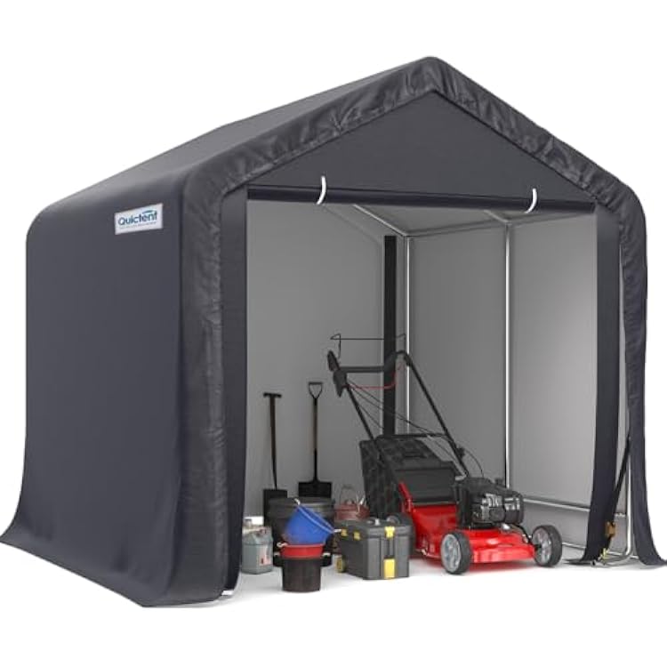 Quictent 10x10ft Heavy Duty Outdoor Storage Shed Portable Garage Shelter Motorcycle Shelter Storage Shelter Outdoor Shed for Patio Furniture, Lawn Mower, and Bike Storage-Dark Gray