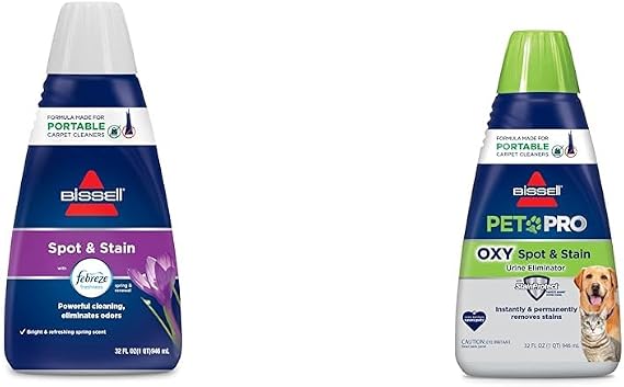 Bundle of Bissell Spot & Stain with Febreze Freshness Spring & Renewal Formula, 7149, 32 ounces + Bissell PET PRO OXY Spot & Stain Formula for Portable Carpet Cleaners, 32 oz., 2034