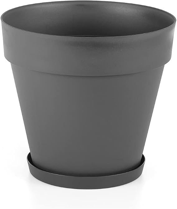 Serinova YS07 Yalı Saksı Drenaj Aparatlı Tabaklı Dekoratif Saksı 46,5cm, 46 Litre Antrasit