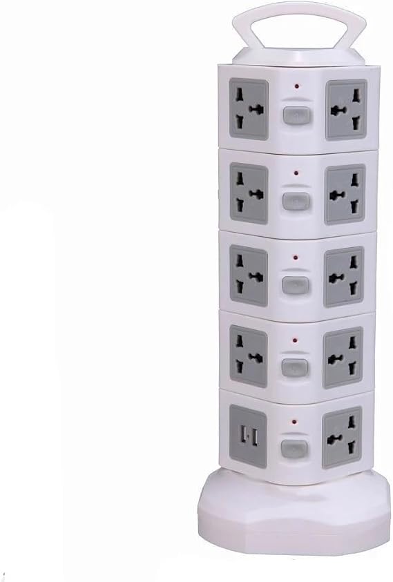 Tower Power Strip Surge Protector Vertical Multi-Outlet 7/11/15/19 Way Universal Socket Plug Outlet 2 USB 3m Extension Cord(5 Layers 2USB)