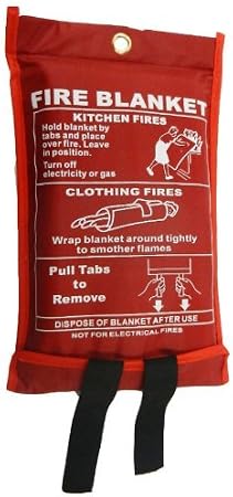 Fire Blanket Large - Quick Unfolding & Easy to Use with Loops 1m x 1m IDEAL FOR KITCHEN OFFICE HOME GARAGE CARAVAN Easy to Use