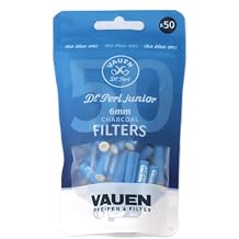 Vauen Blue Activated Charcoal Slim Filters 6mm Ceramic Caps, Moisture Control, Cool & Dry Draw, German Quality, 50 Pack
