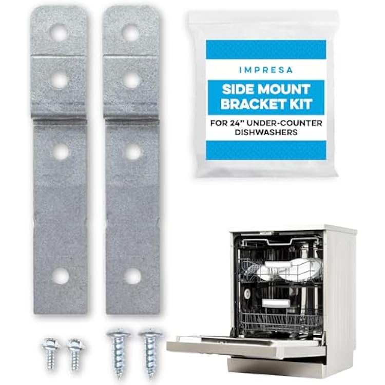 Impresa Dishwasher Side Mount Bracket Kit - Compare to DWBRACKIT1 - Silver Galvanized Steel - Compatible with Frigidaire & Electrolux Models - 2 Brackets & 4 Screws for Stone Countertops