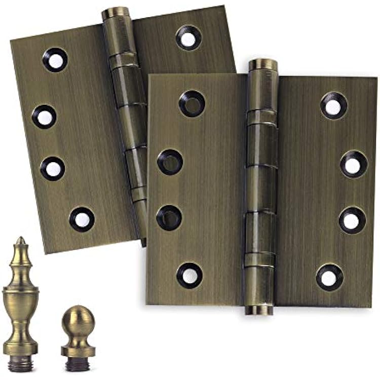 Embassy Door Hinge Solid Brass - 4 x 4 Inch, Heavy Duty, Antique Brass, Ball Bearings, Rust Resistant Stainless Steel Pin, Architectural Designer Grade, Home Improvement, 3 Pack