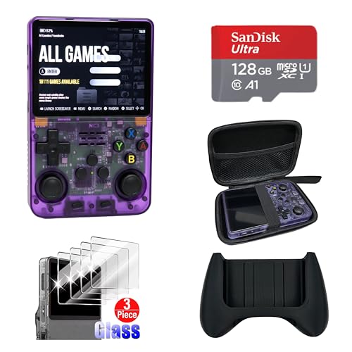 BitBox R36S ArkOs Authentic Retro Handheld Arcade Console - Built-in 20,000 Games & 64GB, 3.5 Inch IPS Screen, Ready to Play! Purple 128gb Backup & Upgrade Ultra Performance Bundle
