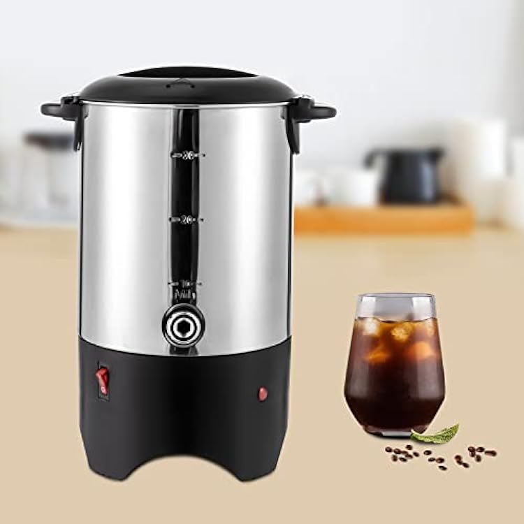Commercial Grade Stainless Steel 30 Cups Coffee Urn with Plastic Filter & Faucet 5.2L 1KW Electric Heatable Coffee Maker Hot Water Urn for Home, Party, Office, Wedding 5.2L