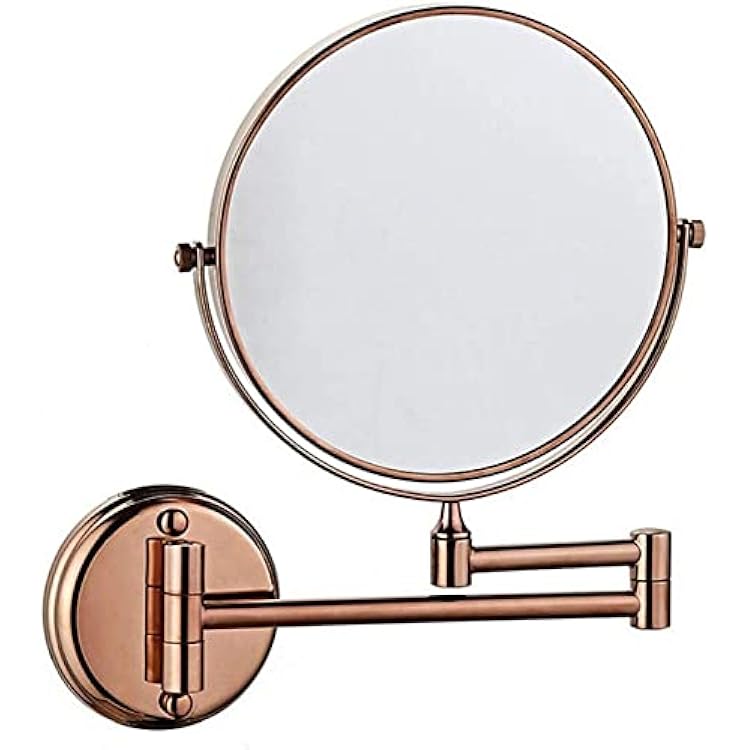 Makeup Mirror Bathroom Mirror Wall Mounted Makeup Mirror 8- inch Two- Sided Swivel Wall Mounted Mirror Extending Folding Bathroom Shaving Cosmetic Make Up Mirror3X 5X Magnification  Color : Rose Gol