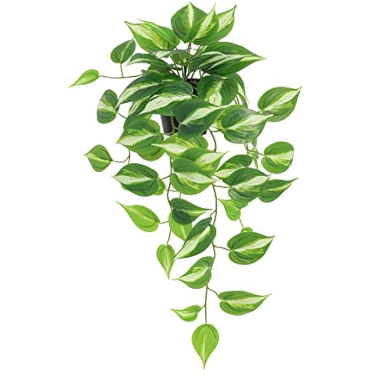 Artificial Devils Ivy Golden Pothos Fake Plant,Hanging Potted Plants for Wall Home Patio Indoor Outdoor DecorH 26in