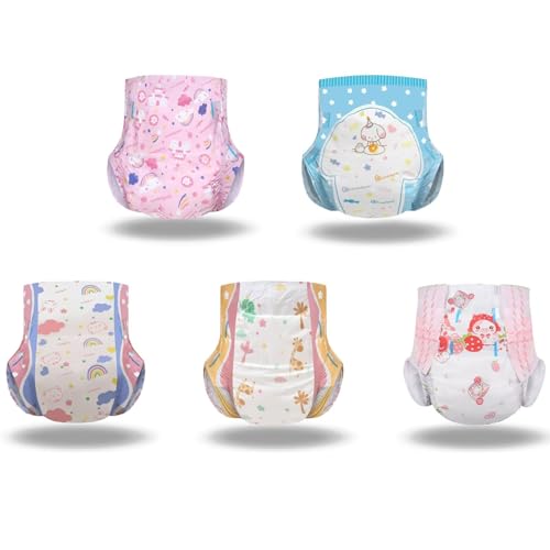 Landofgenie Adult Diapers with Tabs High Absorbency Print Diaper for Women and Men Medium Pack of 10, 5 Patterns