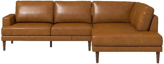 ASHCROFT Harlan Pillow Back Genuine Leather Upholstered Right-FacingSectional in Tan