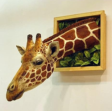 13.7in Giraffe Head 3D Wall Hanging Decoration, Wall Art Realistic Animal Latex Statue for Indoor Wall Decoration