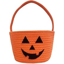 USIX Halloween Decor Basket, Halloween Candy Storage Server Bucket, Trick or Treat Woven Pumpkin Candy Bucket, Boo Spooky Baskets, Jack O Lantern Baskets for Candies Storage Gift Baskets (Orange)