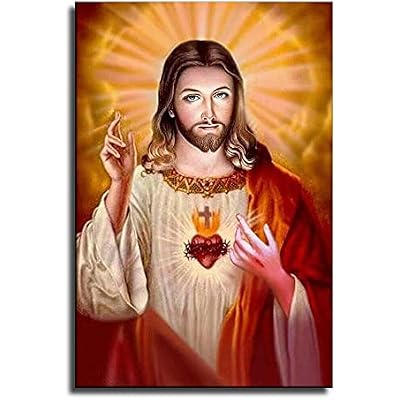 Sacred Heart of Jesus Poster Divine Mercy Picture Print Canvas Wall Art Home Room Decor Mural -43 16x24inch-No framed