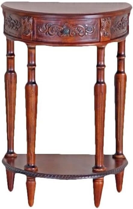Hand Carved Wood Half-Moon Console Table