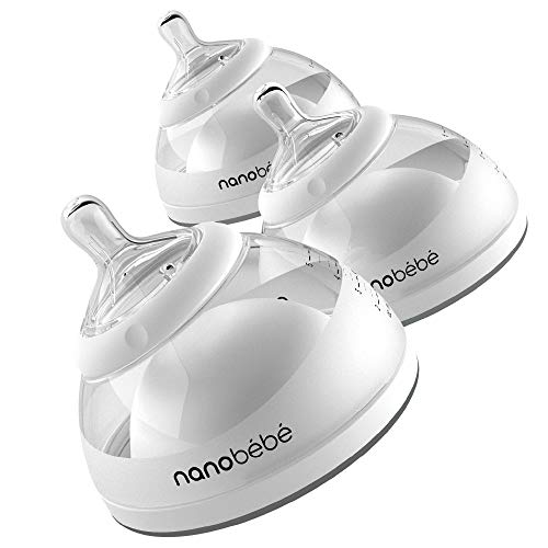 Nanobebe Breastmilk Baby Bottle Award Winning Innovation for Breastfed Babies, Breastfeeding Newborn Breast Like, Anti Colic, Perfect Latch, Preserves Breast Milk nutrients, 3-Pack, Grey