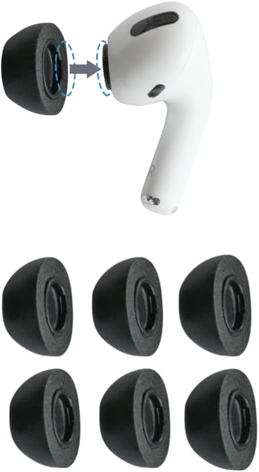 Comply Foam Headphone Bits for Apple AirPods Pro Generation 1 and 2, Large, Black, 3 Pairs, Superior Comfort, Unshakable Fit, Memory Foam, Replacement Headphone Bits, Made in USA