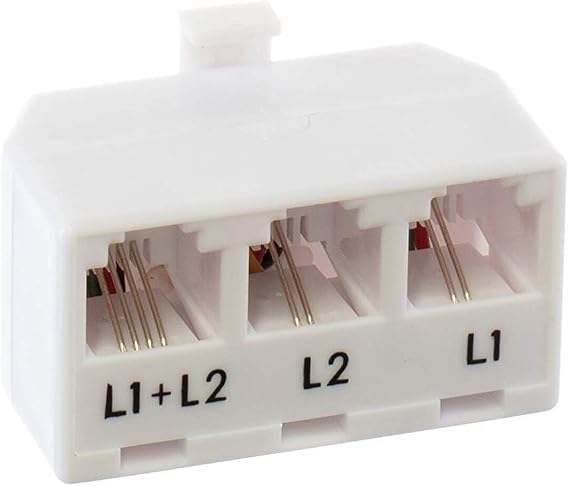 THE CIMPLE CO 2-Line Phone Splitter for Landline - 3-Way Telephone Splitter (1, 2, and Twin Lines) with RJ11 Keystone Jack - Landline Phone Divider and Adapter - 1 Pack, White