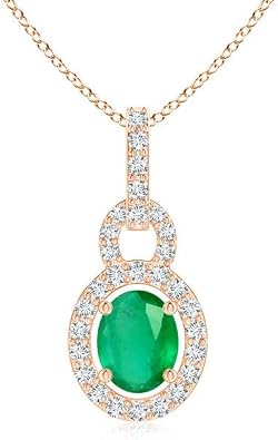 Angara Natural Emerald Solitaire Halo Pendant Necklace for Women in 14K Solid Gold/Platinum With 18" Chain | Birthday, Engagement, Anniversary, Wedding Jewelry Gift for Women