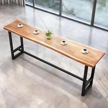 Solid Wood Bar Height Table, Long Narrow High Top Pub Table with Natural Live Edge & Metal Legs, Industrial Counter Height Dining Table for Kitchen, Living Room, Window, or Cafe