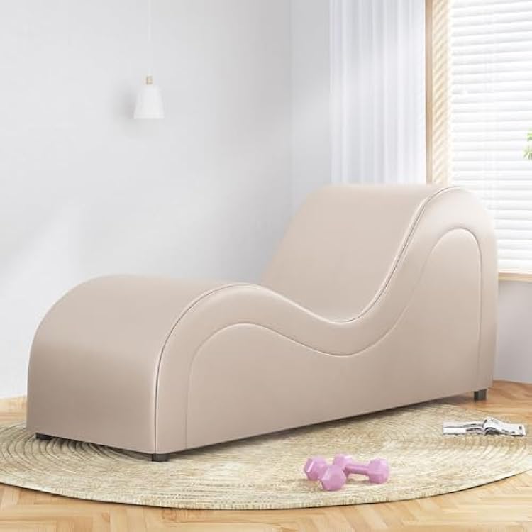 ijuicy PU Leather Yoga Chair for Adults Couples, Ergonomic S Curved Yoga Chaise for Stretching Relaxation, Exercise, Modern Chaise Lounge Chair for Living RoomBeige