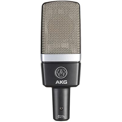 AKG Pro Audio C214 Studio Grade Professional Large Diaphragm, Single Capsule, Vocal and Instrument Condenser Microphone with Rugged Aluminum Carrying Case. XLR Connector. Gray with Gold