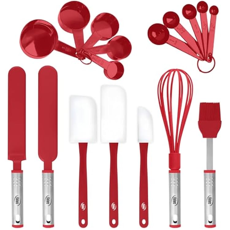 Silicone Spatula Set, 17 Piece Baking Utensils, Nylon and Stainless Steel, Non Stick and Heat Resistant Bakeware set New Bakers Gadget Tools Collection