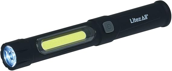 LitezAll 100 Lumen Task Light with Flashlight | Dual Mode LED Pocket Work Light with Magnetic Base & Pocket Clip | Rubber Coated High-Strength Resin | Battery Powered EDC Inspection Pen Light