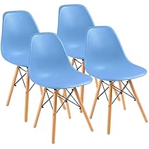 Furmax Modern Style Dining Chair Mid Century Modern DSW Chair, Shell Lounge Plastic Chair for Kitchen, Dining, Bedroom, Living Room Side Chairs Set of 4,Blue