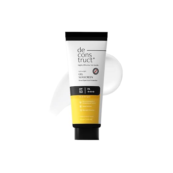 Deconstruct Face Gel Sunscreen SPF 50 + and PA+++ | Gel based sunscreen for oily, combination skin, normal skin | Broad spectrum sunscreen, No White Cast, Lightweight, Non greasy - 80g