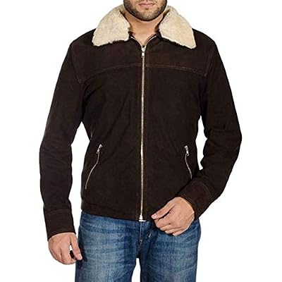 Rick Grimes The Walking Dead Season 5 Suede Fur Collar Brown Leather Jacket XL
