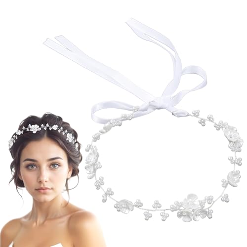 Thinp Hair Accessories 1 Piece Bridal Pearl Flower Headpiece Headband Flower Pearl Headpiece Woman Hair Accessory for Birthday Party First Communion Wedding White