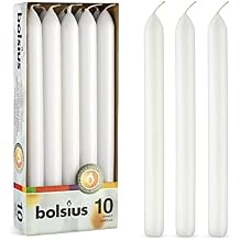 BOLSIUS 10 Count Household White Dinner Candles - 9 Inches - Premium European Quality - Approx. 8 Hours Burn Time - Unscented Dripless and Smokeless, Restaurant, Wedding, Spa, and Party Candlesticks