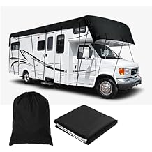 RV Roof Cover, 32 x 12 Ft / 7.5 x 3m RV Tarps Waterproof Caravan Roof Protection Tarpaulin, 210D Oxford, Foldable, Protective Cover
