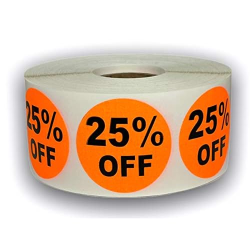 Orange 1.5 Round Twenty Five Percent Off Pricing Discount Stickers 1000 Labels Per Roll  1 Roll