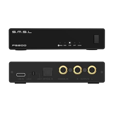 SMSL PS200PRO ES9039Q2M HiFi DAC, DSD512 PCM 32Bit/768kHz Digital to Analog Audio Converter, USB/Optical/Coaxial to Stereo RCA Output, MQA/MQA-CD Audio DAC for PC/PS5/Switch/Amp