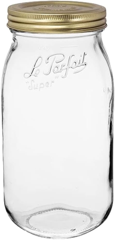 Le Parfait Screw Top Jar 2L (64oz) Wide Mouth Glass Jar, Gold, 1 Pack