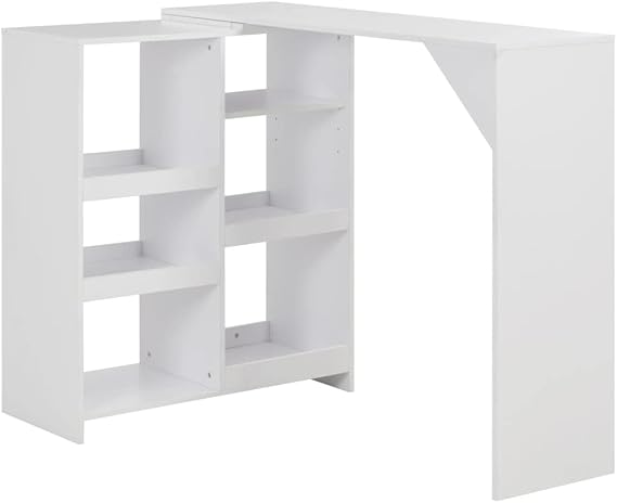 Wooden Bar Table with Moveable Shelf, L-Shaped Wooden Bar Table, White 54.3"x15.4"x43.3"