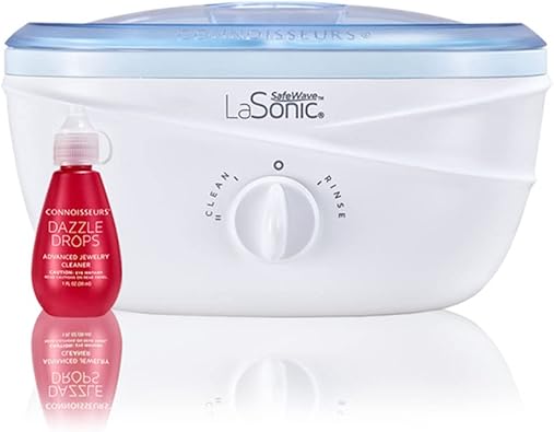 CONNOISSEURS LaSonic SafeWave Sonic Jewelry Cleaner Machine - Gently Cleans and Rinses - Features Dual Tanks, Two Cleaning Speeds, and Removable Lid