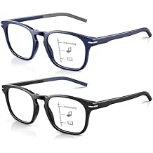 Missfive Versatile Progressive Multifocus Reading Glasses Men, Advanced Wider Spring Hinges Multifocal Computer Readers with Anti-Slip Soft Rubber Tips, No-Line Anti-Blue Light for Near Range +3.00