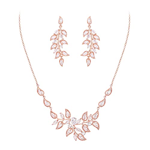 EleQueen Austrian Crystal Necklace Earrings Bridal Jewerly Set for Brides Wedding Party Dress Costume Accessories for Women Iridescent AB Silver-Tone