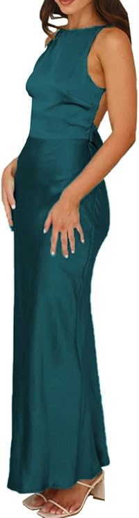 Summer Backless Satin Maxi Dresses for Women 2026 Formal
