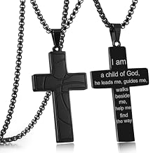 RWQIAN Basketball Cross Necklace for Men Bible Verse, Religious Faith Christian Scriptures Pendant Cross Chain, Baptism 1st First Communion Graduation Gifts for Boys Father's Day Jewelry for Him